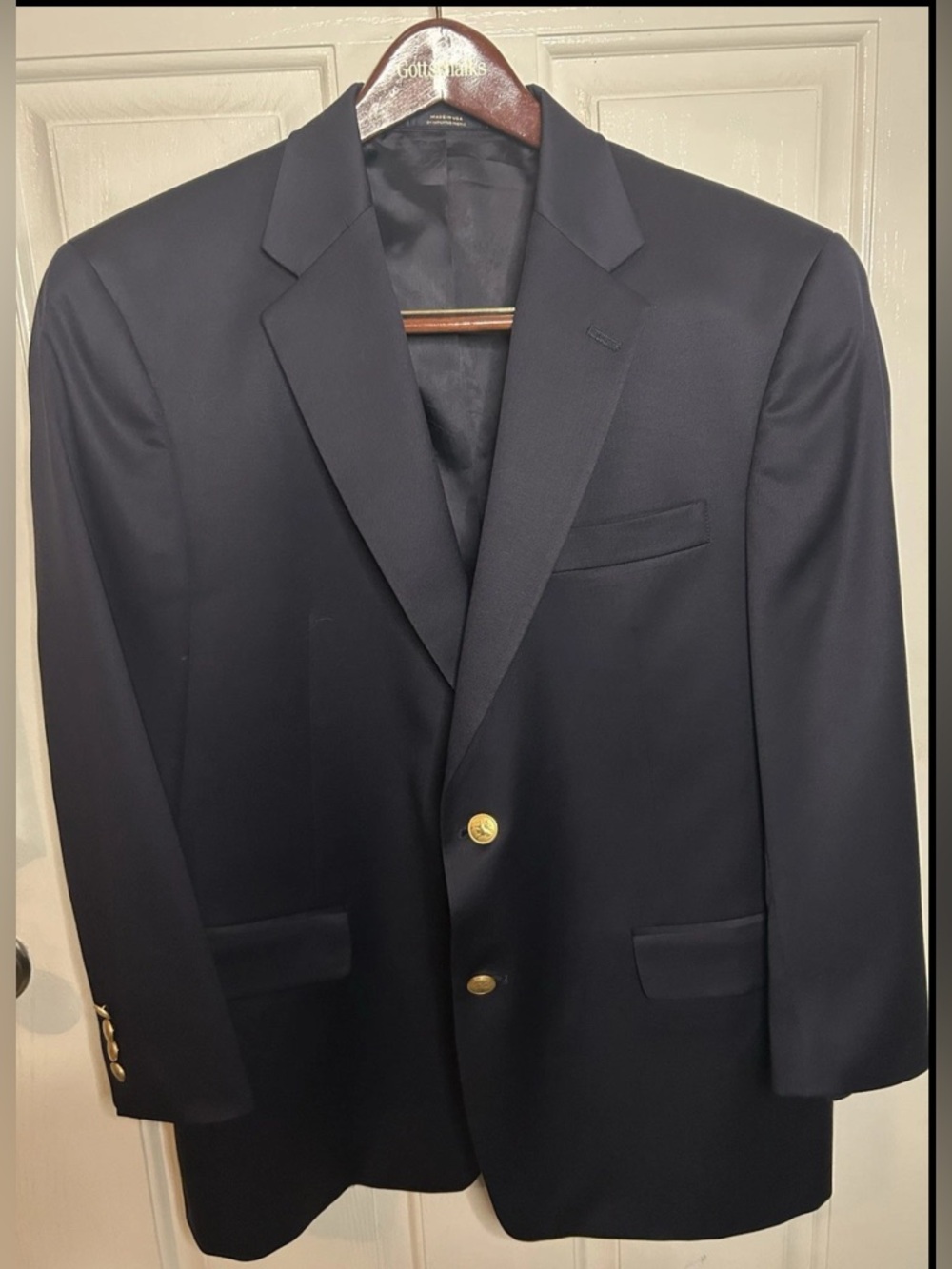 Hart Schaffner Marx GOLD Mens Navy Blue Wool Sport Coat Blazer  SIZE 44S Short